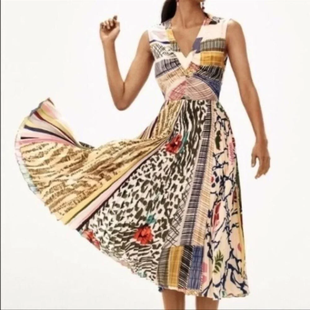 Anthropologie Geisha Designs Multicolor Pleated Jacinta Cocktail Dress Size 2 - Picture 2 of 11